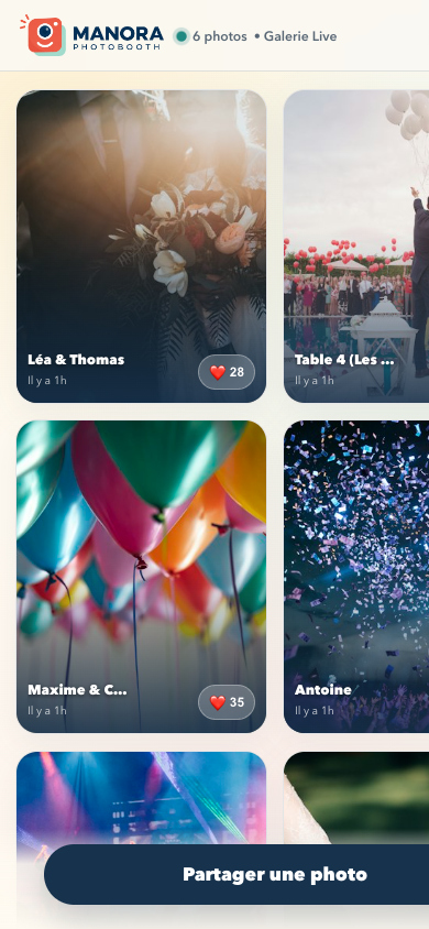 Application Galerie Live MANORA exécutée sur mobile